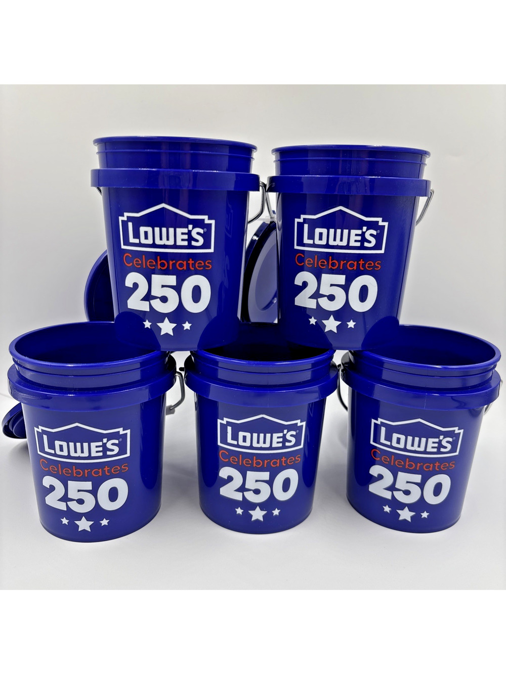 Lot Of 5 Lowe’s Celebrates 250 Mini Bucket With Lids, 4th July Celebrate America